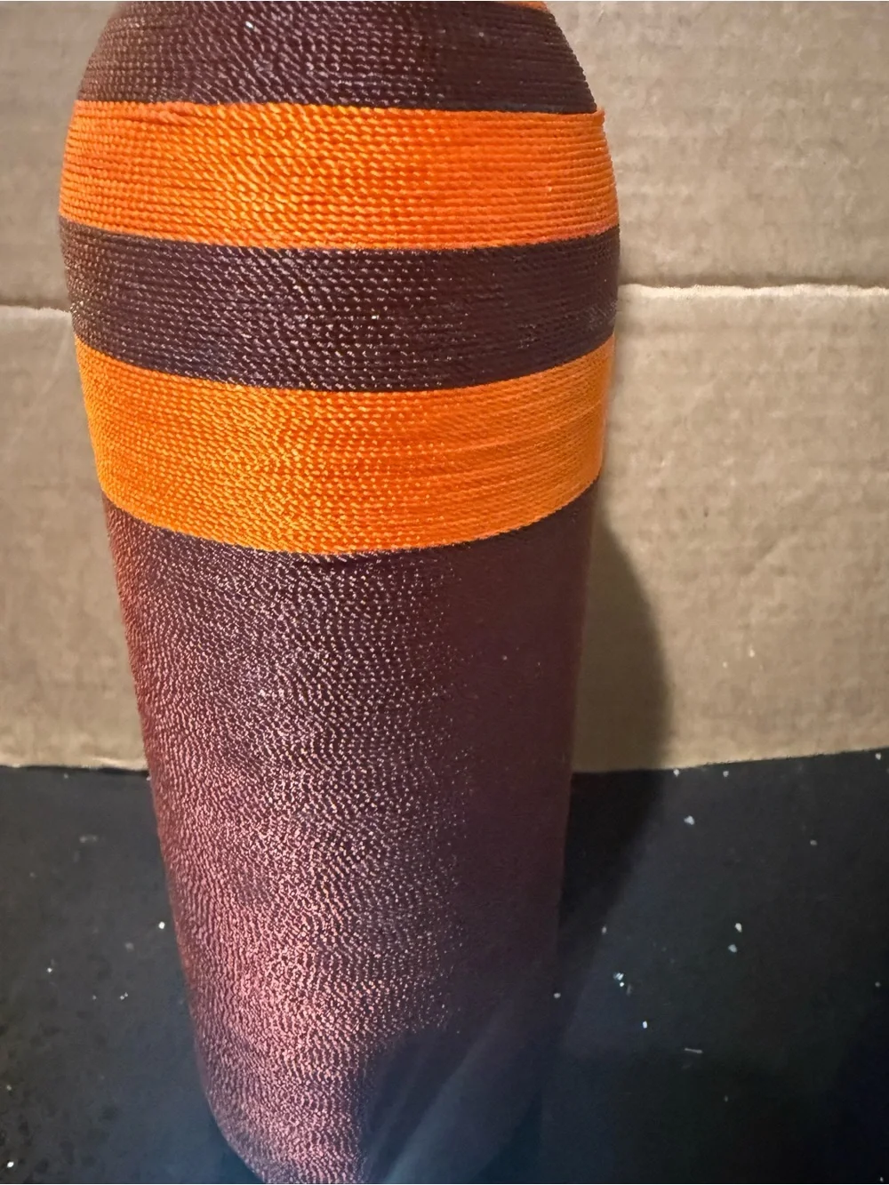 Handcrafted Brown and Orange Decorative Wrapped Bottle - Home Accents - 12”